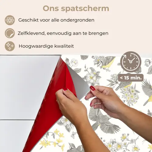 Birds - Flowers - Gray - Yellow keuken achterwand spatscherm klein 900 -spatscherm_NL