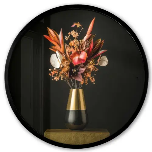 Exotisch - Boeket - Vaas - Goud Fotolijst rond zonder passe partout klein -3d