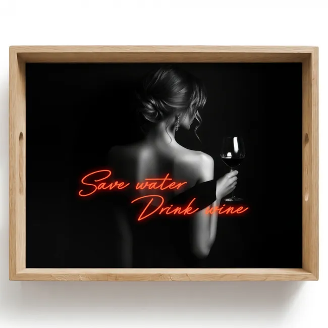 Dienblad - Wijn - Vrouw - Neon - Quote