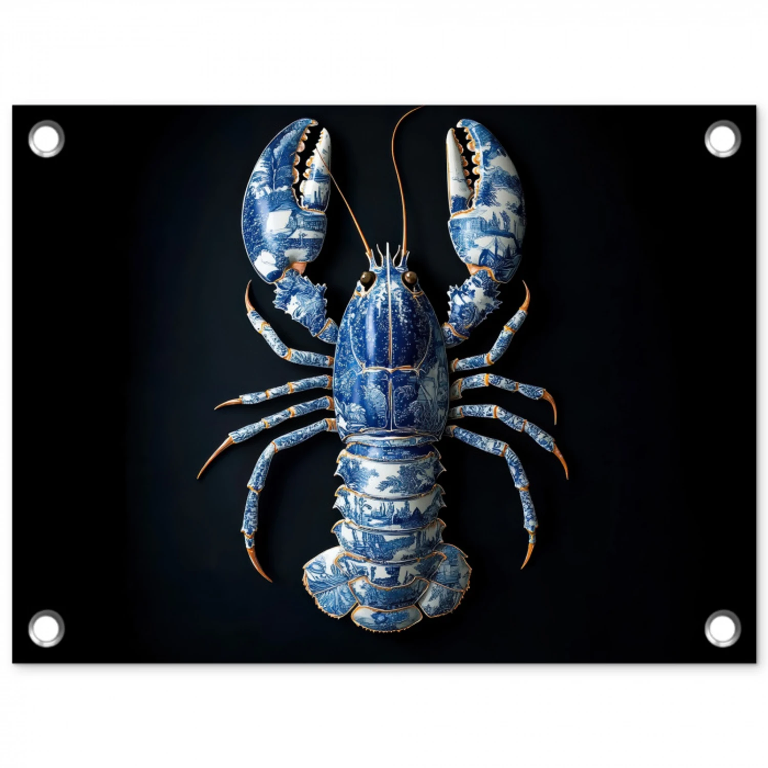 Kreeft - Delftsblauw - Schild - Stoer tuinposter los doek klein -3d