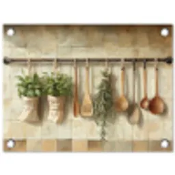 Hout - Keukengerei - Stilleven - Tegels tuinposter los doek klein -3d