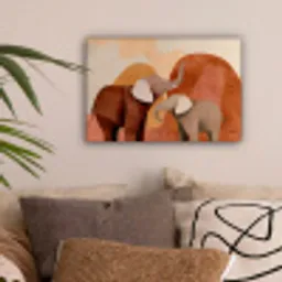 Olifanten - Oranje - Abstract canvas 2cm klein -sfeer1