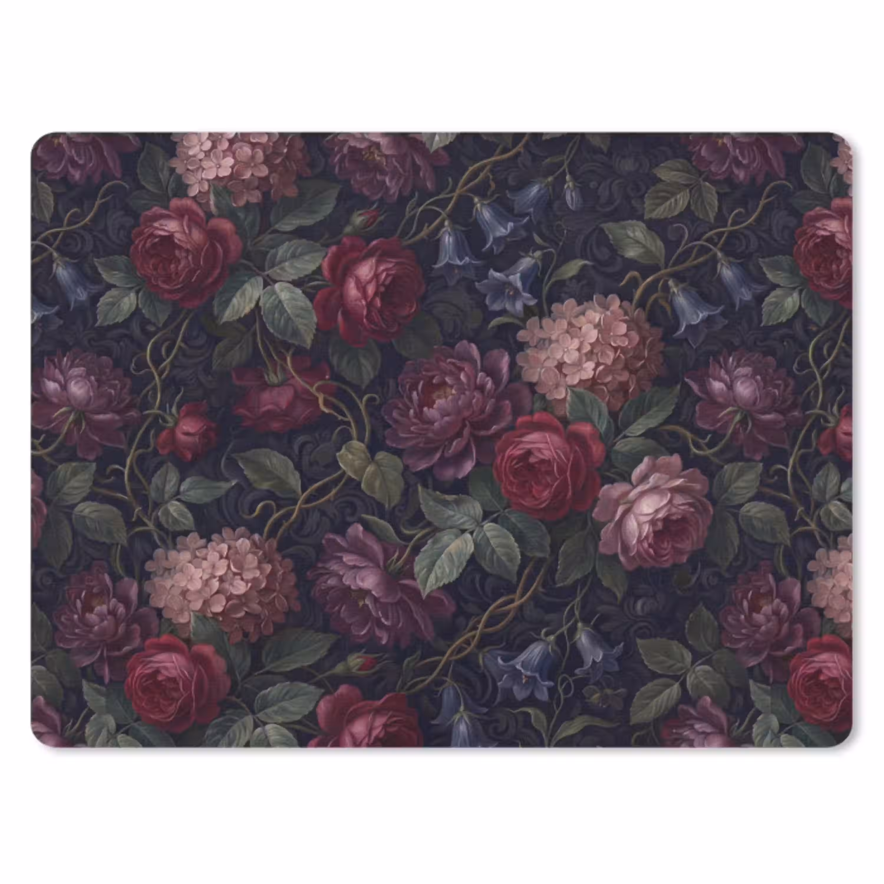 Bloemen - Rood - Klassiek - Donker - Patroon muismat rubber klein -3d