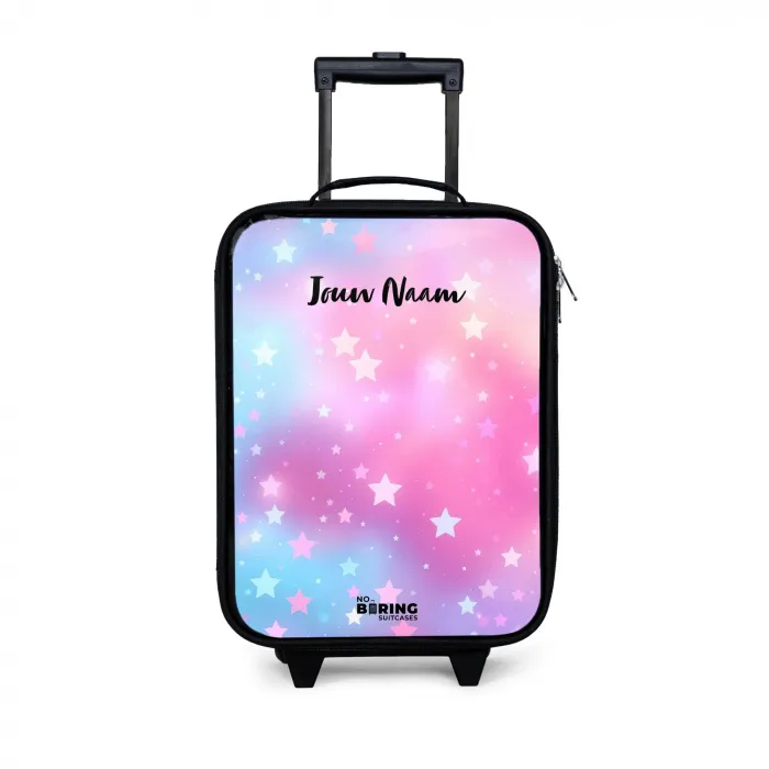 Sterren - Roze - Blauw Kinderkoffer - Zwart klein -3d