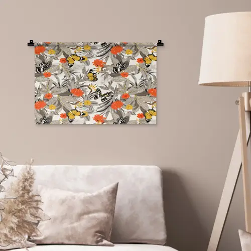 Tropisch - Zomer - Vlinder - Bloemen Wandkleed katoen klein 269 -sfeer4
