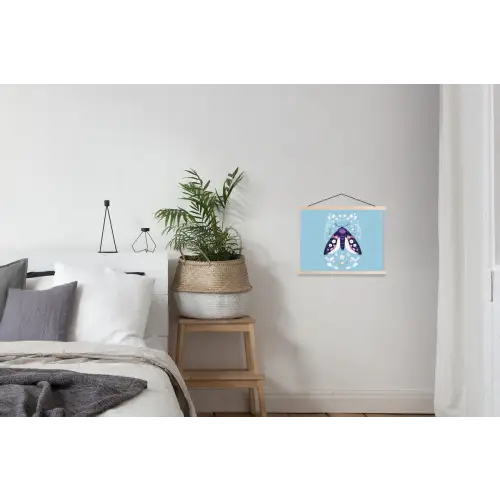 Bladeren - Wit - Vlinder - Insect textielposter latten blank klein -woonkamer