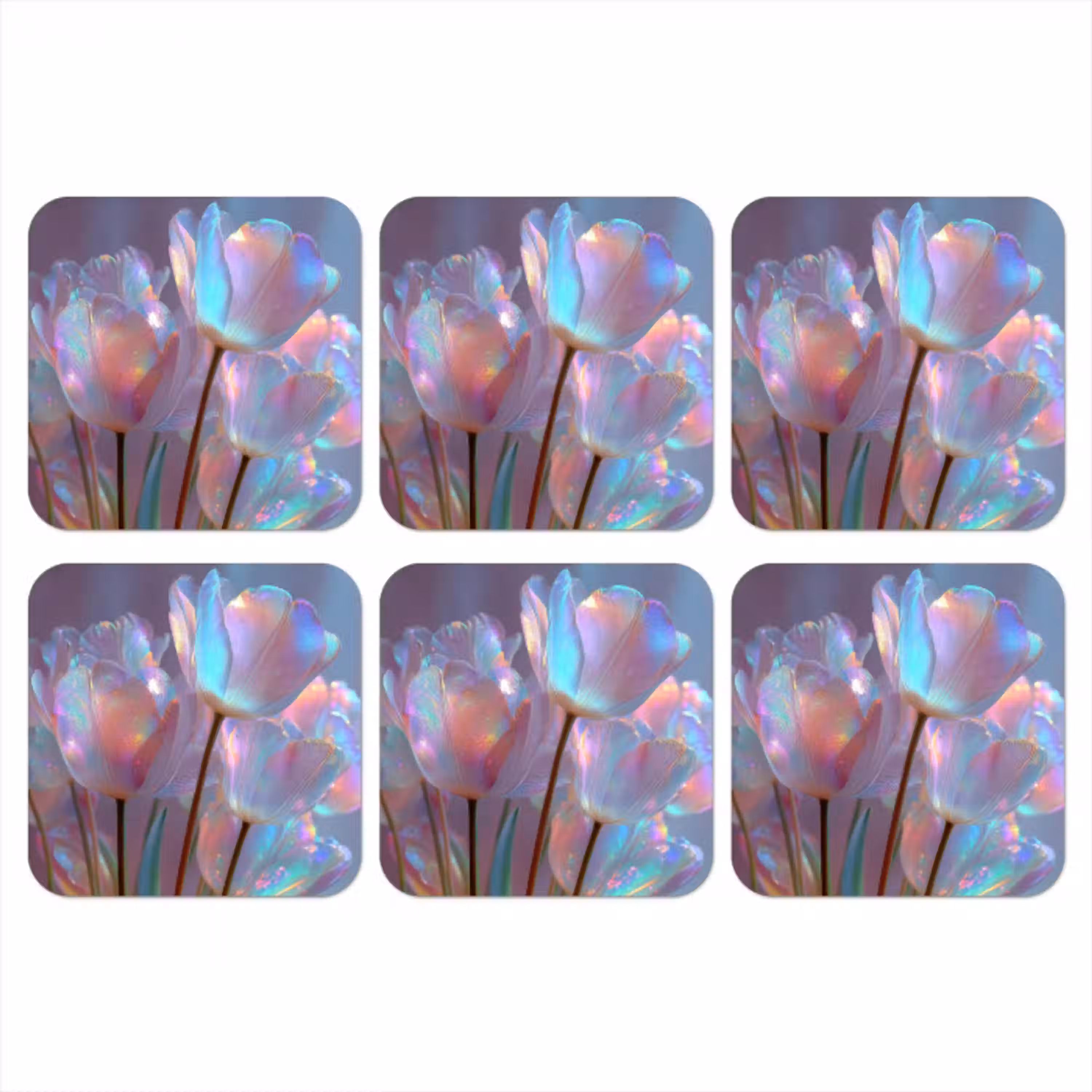 Tulpen - Glazen - Bloemblaadjes - Pasteltinten onderzetter kurk middel -3d