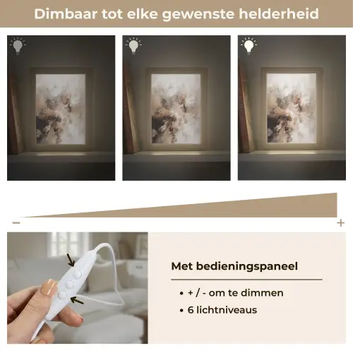 Verf - Abstract - Beige - Kunst Light Box met kabel (Tafellamp) klein -USP_dimbaarNL