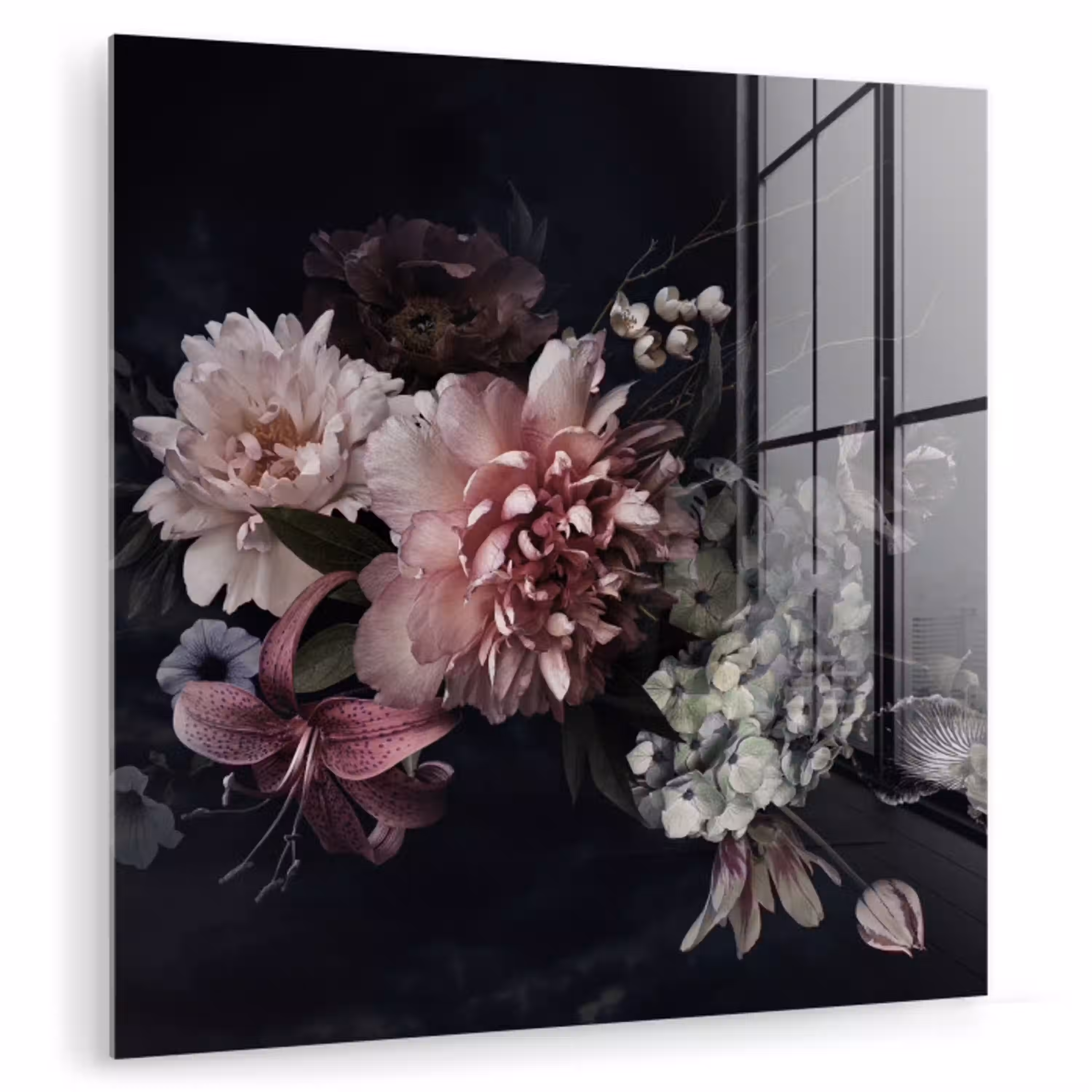 Bloemen - Vintage - Pastel - Zwart - Boeket plexiglas 5mm klein -zzzproduct_nieuw