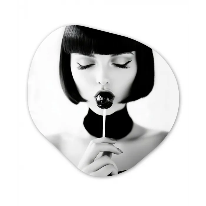 Vrouw - Lolly - Zwart - Wit Wandcirkel Organisch Forex 3mm klein -3d