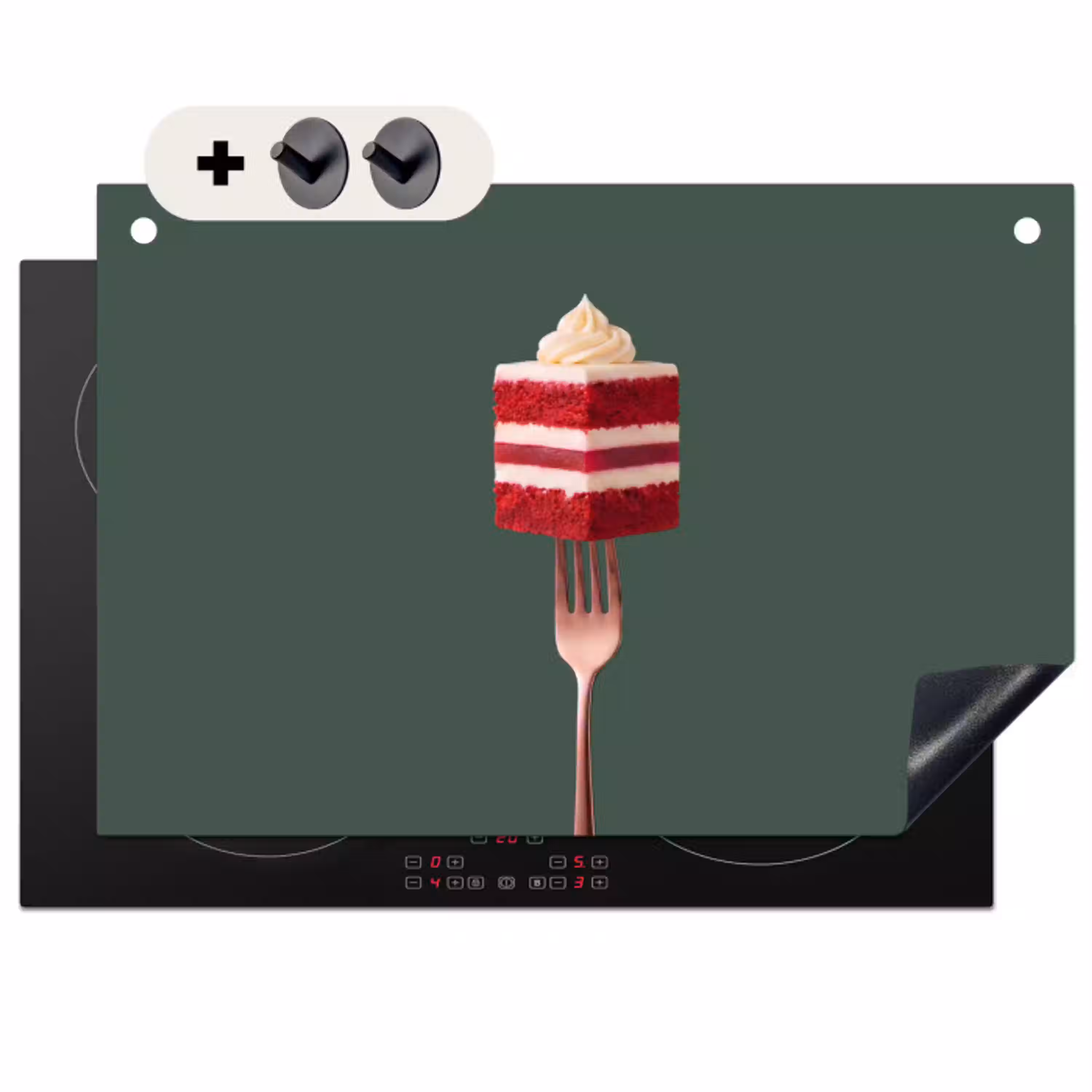 Cake - Vork - Rood Inductie beschemer met haakjes klein -3d