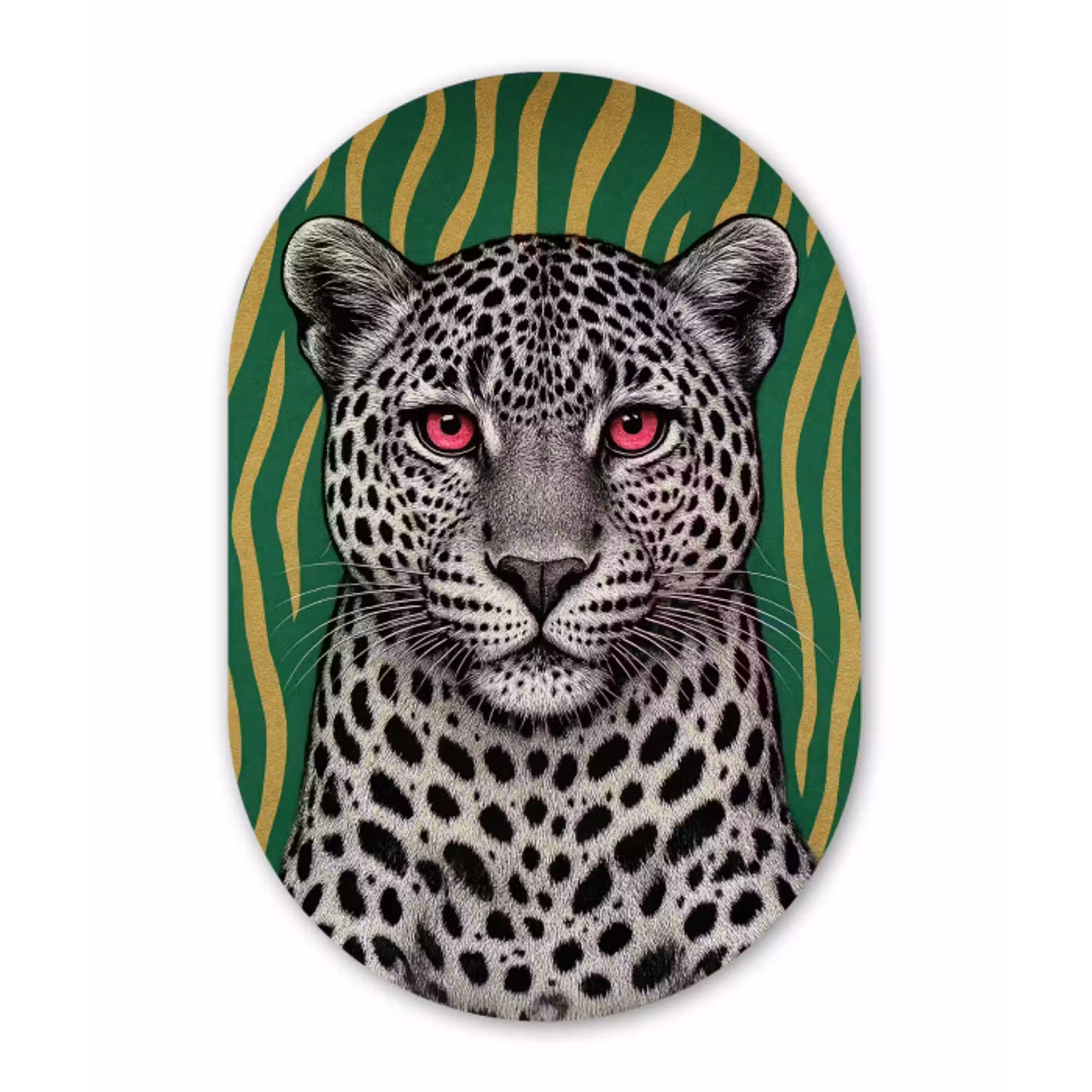 Panter - Zebrapatroon - Groen Wandcirkel Ovaal Glas middel -3d