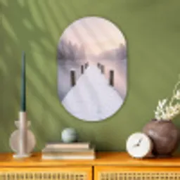 Steiger - Meer - Mist - Winter - Serene Wandcirkel Ovaal Forex klein -sfeer2