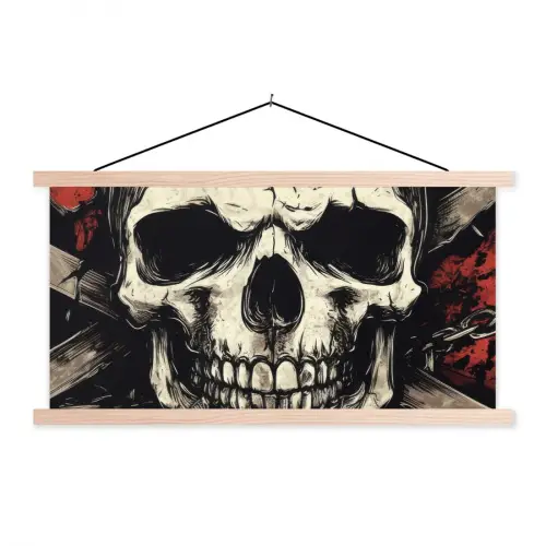 Schedel - Kettingen - Rood textielposter latten blank klein -3d