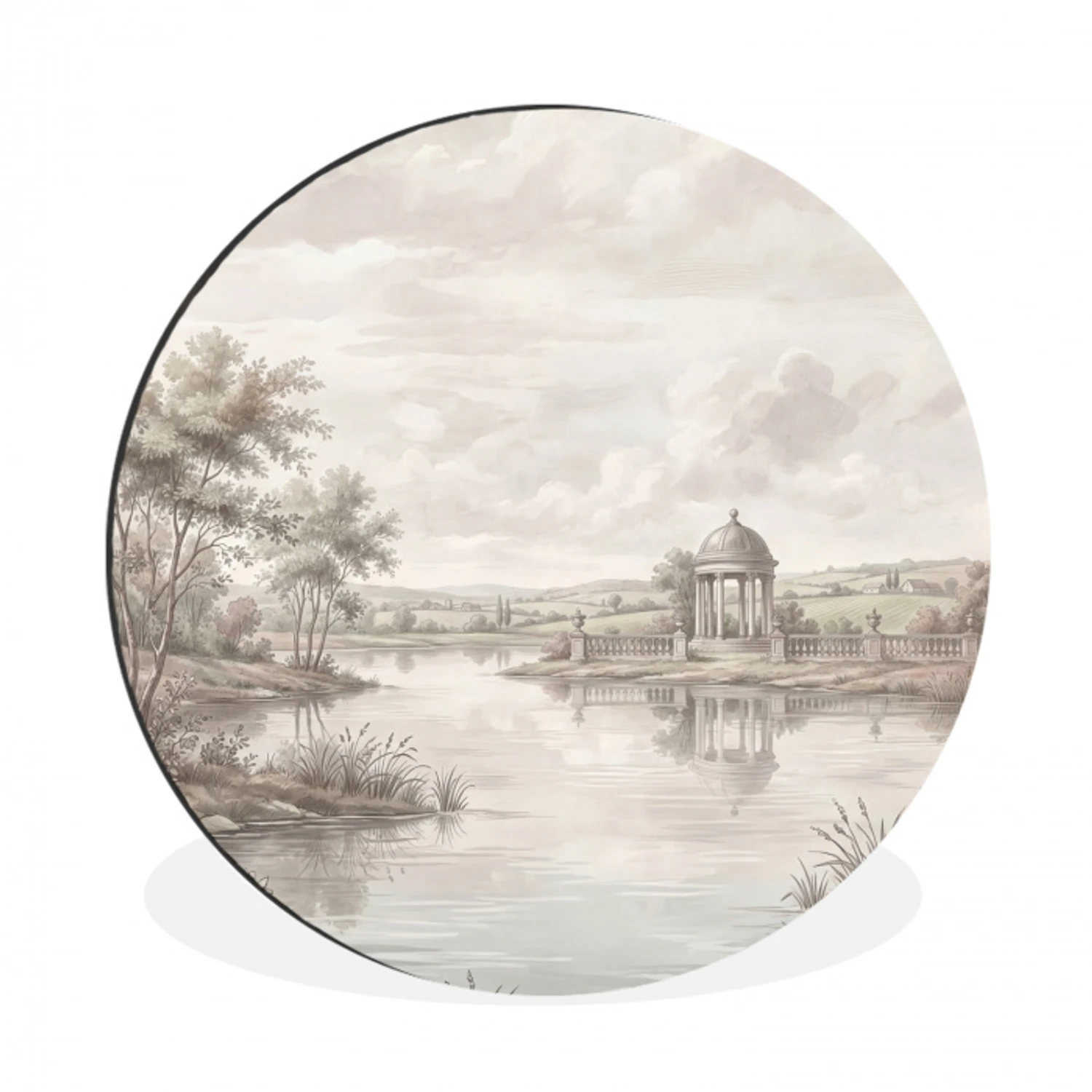 Landschap - Water - Natuur - Sepia Wandcirkel aluminium klein -3d