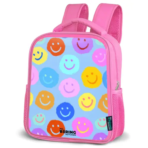 Vrolijk patroon van smileys Kinderrugzak - Roze middel -schuin