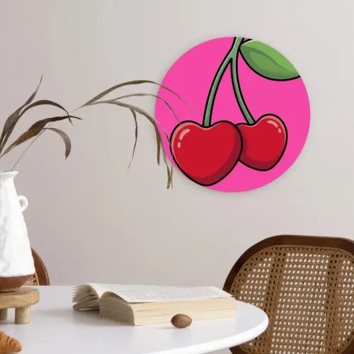 Kers - Roze - Fruit Wandcirkel kunststof plaat 5mm dik klein -sfeer4