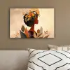 Vrouw - Krullen - Bloemen - Beige canvas 2cm klein -sfeer3