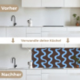 Kronkelende lijnen - Blauw - Bruin - Minimalistisch keuken achterwand 2 middel 871 -voor-na_DE