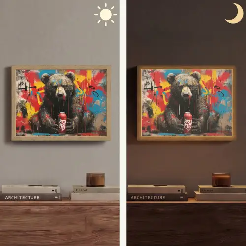 Graffiti - Beer - Dier - Muur - Street art Light Box met batterij (Wandlamp) middel -sfeer3