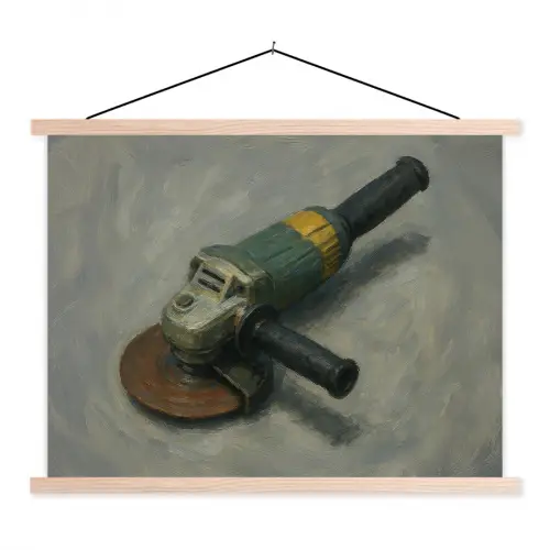 Haakse slijper - Schilderij - Gereedschap textielposter latten blank klein -3d