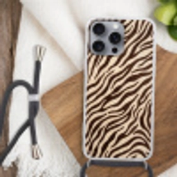 Zebra - Strepen - Bruin Hoesje iPhone 16 Pro Max met koord klein -sfeer4