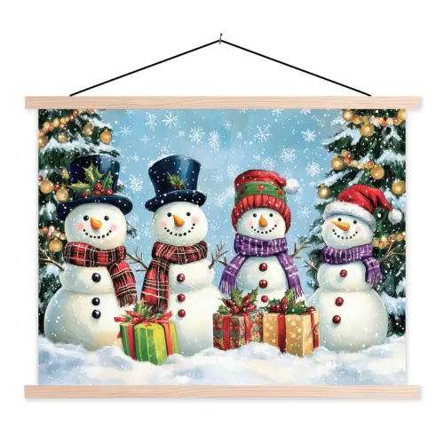 Vrolijk -  Sneeuw - Kleurrijk textielposter latten blank klein -3d