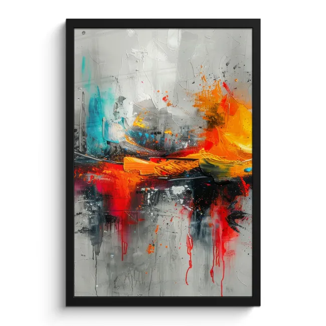 Poster met lijst - Moderne kunst - Oranje - Grijs - Abstract