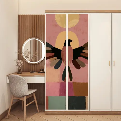 Illustratie - Vogel - Vlakken - Kleurrijk deurposter klein -sfeer3