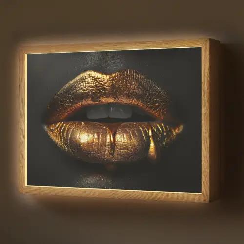 Lippen - Goud - Abstract - Zwart - Aesthetic Light Box met batterij (Wandlamp) middel -z3d_website
