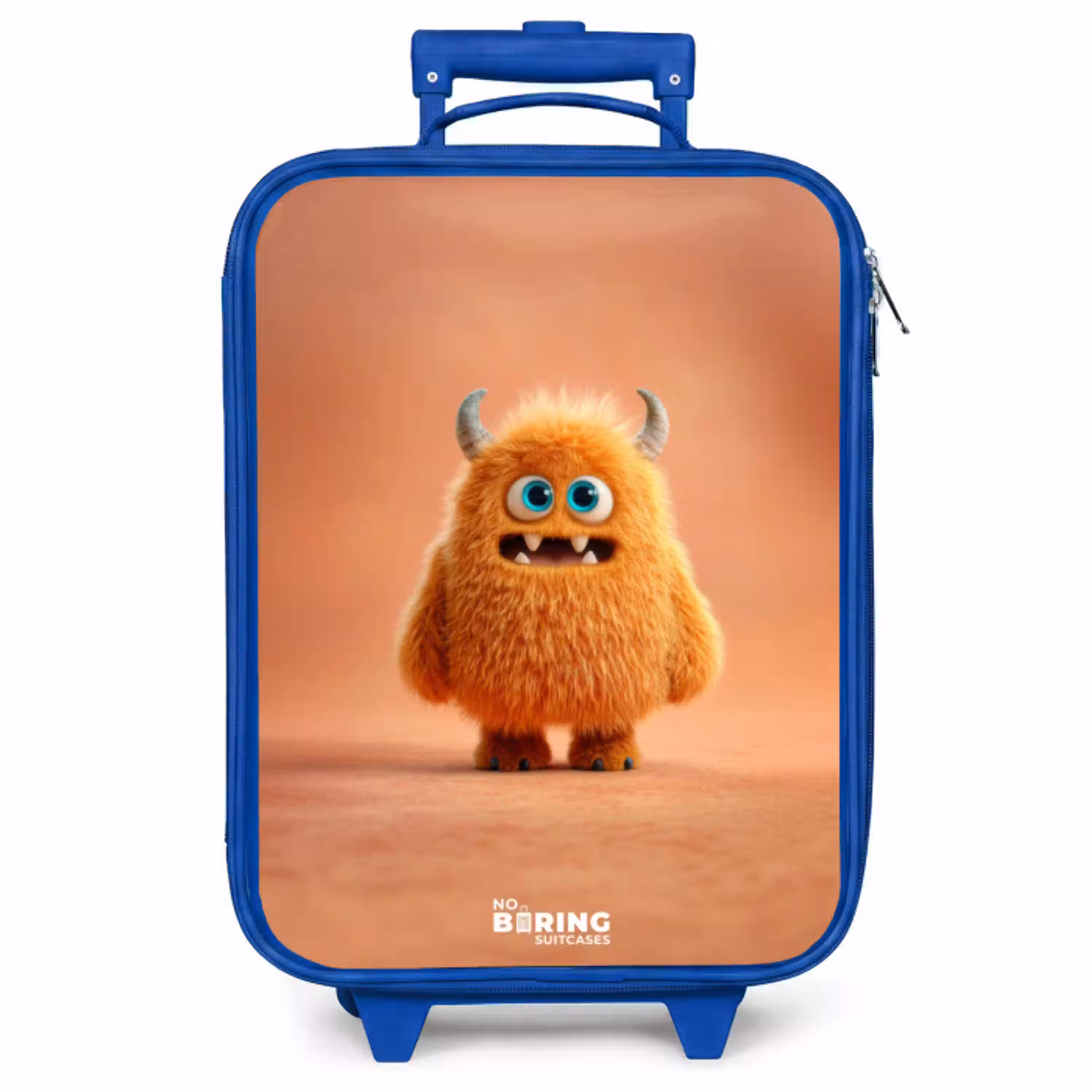 Oranje Pluizig Monster met Hoorns Kinderkoffer - Blauw klein -zzz_website3d