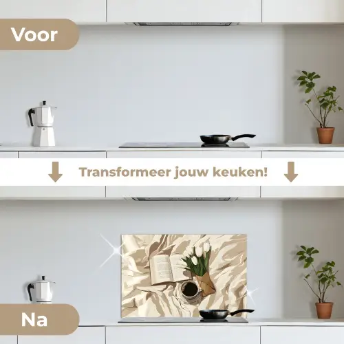 Boek - Illustratie - Tulpen - Koffie keuken achterwand spatscherm klein -voor_na_NL