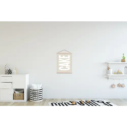 Cake - Woord - Japandi - Wit textielposter latten blank klein -kinderkamer