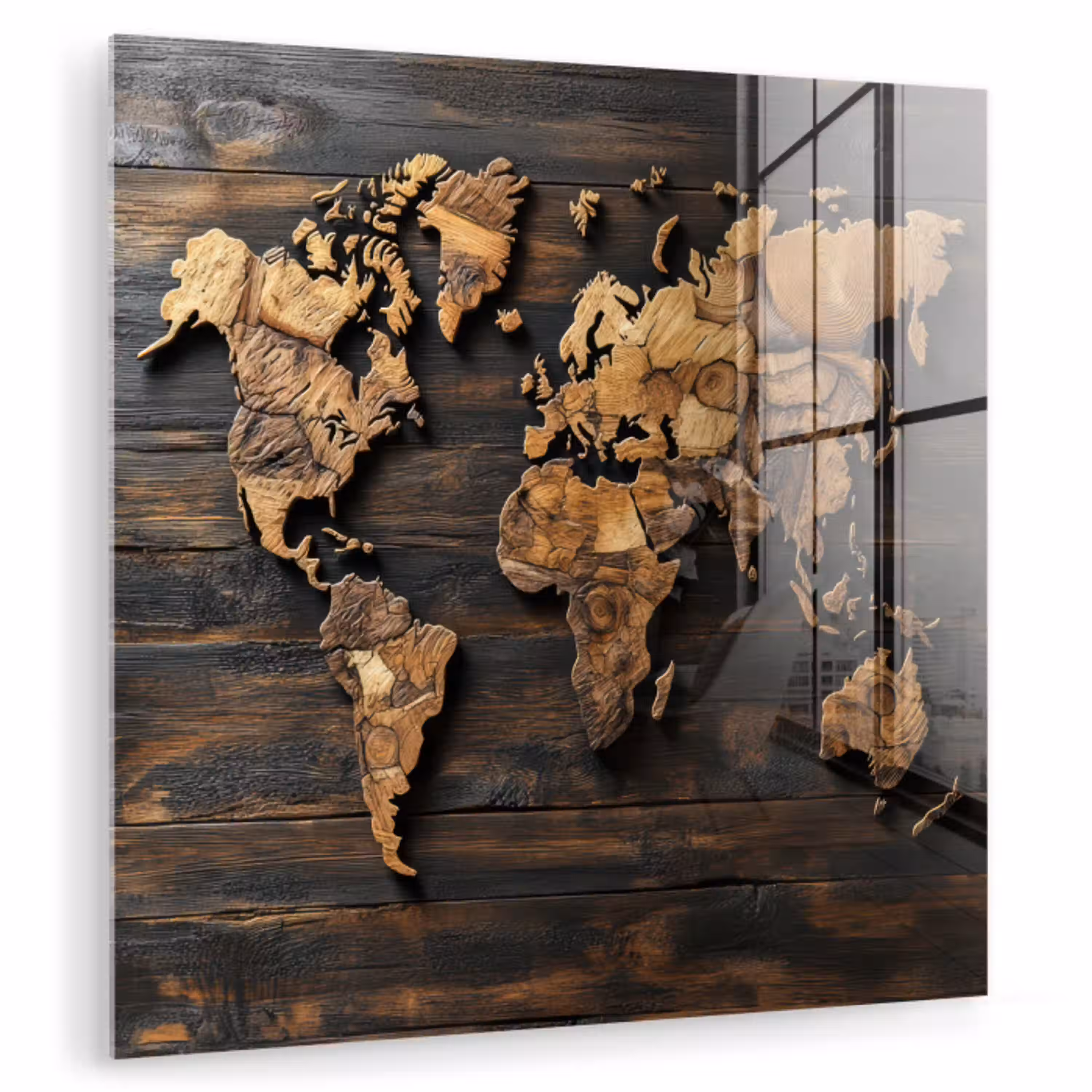 Wereldkaart -  Hout - Mozaïek plexiglas 5mm klein -zzzproduct_nieuw