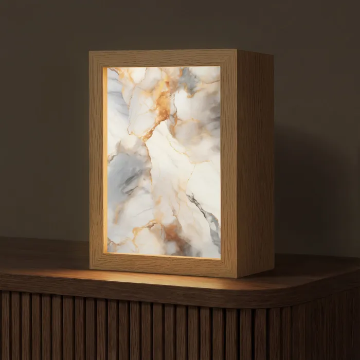 Marmer - Grijs - Goud Light Box met kabel (Tafellamp) klein -z3d_website