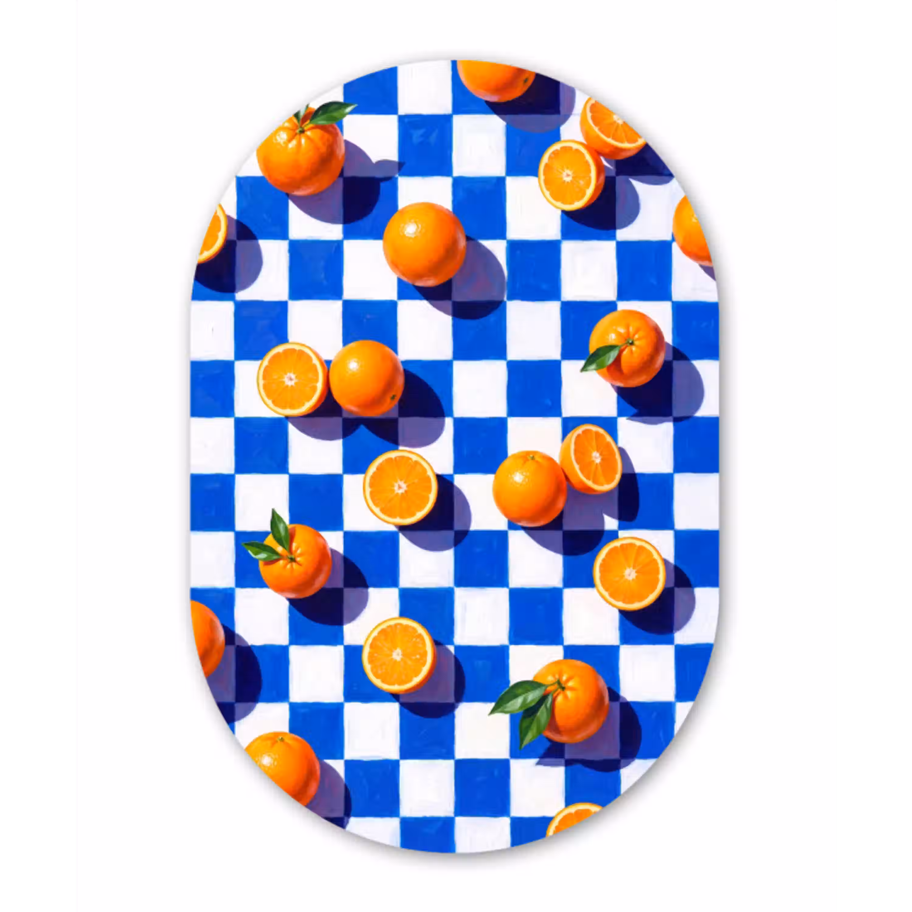 Sinaasappel - Geruit - Eten Wandcirkel Ovaal Aluminium middel -3d