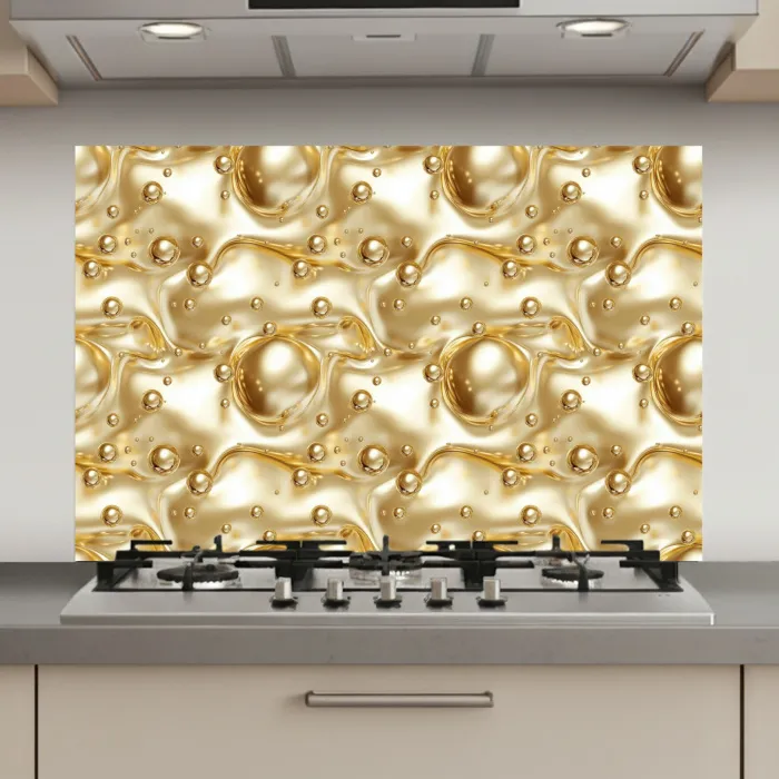 Vloeibaar - Druppels - Goud keuken achterwand spatscherm klein 900 -3d_website