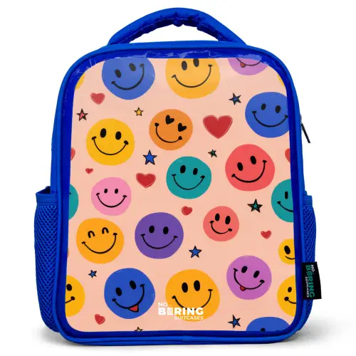 Vrolijk Smiley-patroon Kinderrugzak - Blauw middel -3d