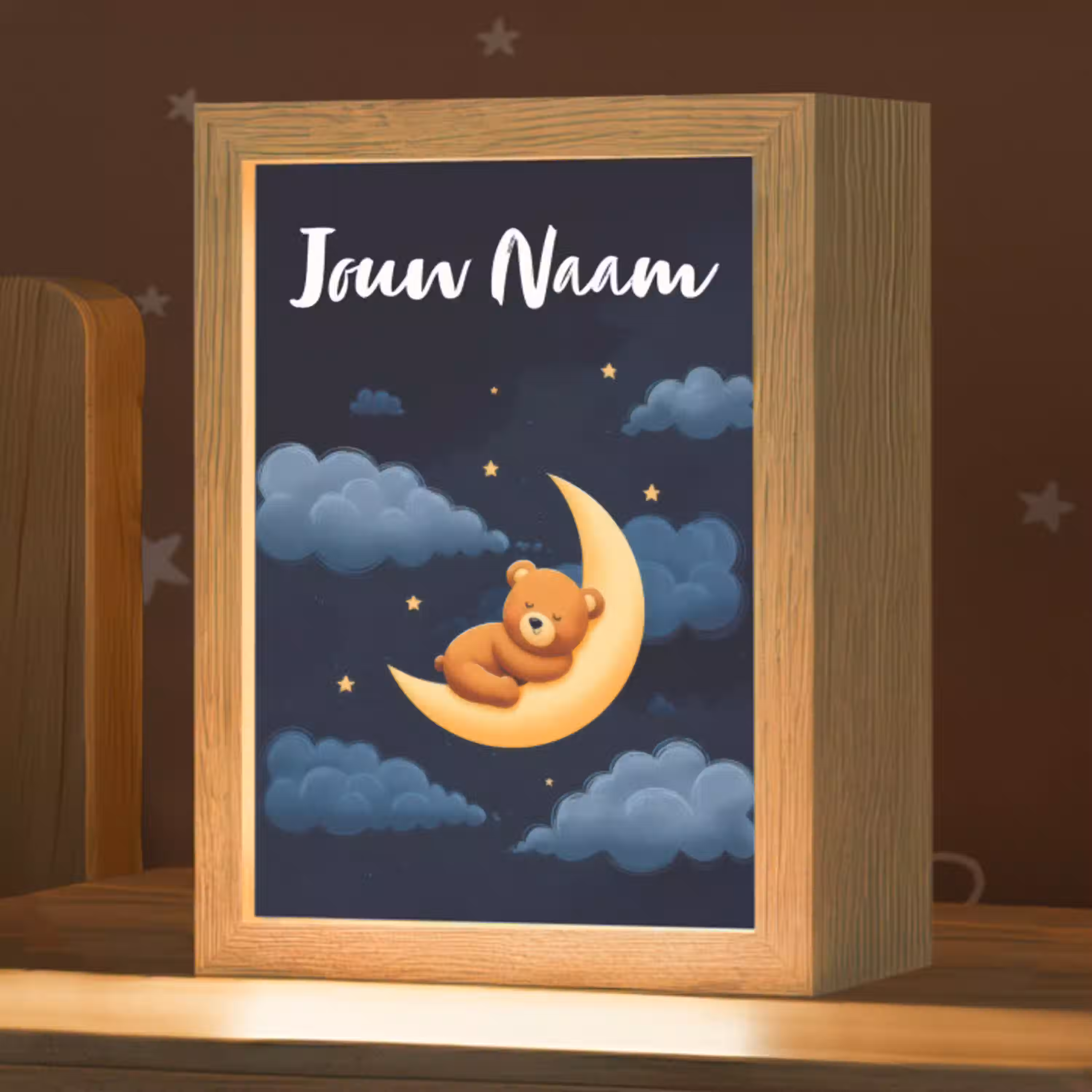 Teddybeer - Maan - Wolken - Sterren Light Box met kabel (Kinderlampje) klein -zzz_3d_website
