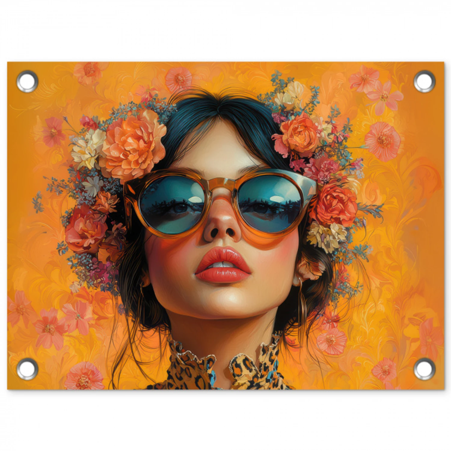 Vrouw - Bloemen - Aesthetic - Oranje tuinposter los doek klein -3d
