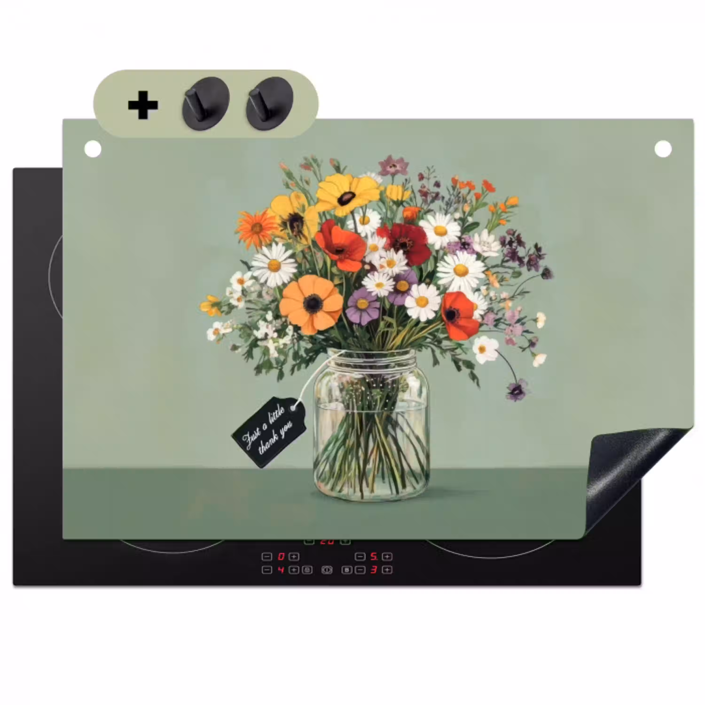 Bloemen - Vaas - Kaartje Inductie beschemer met haakjes klein -3d