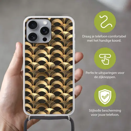 Schubben - Structuur - Goud Hoesje iPhone 16 Pro Max met koord klein 804 -sfeer2_NL