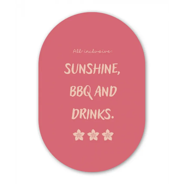 BBQ - Quote - Roze - Zomer Wandcirkel Ovaal Glas middel -3d