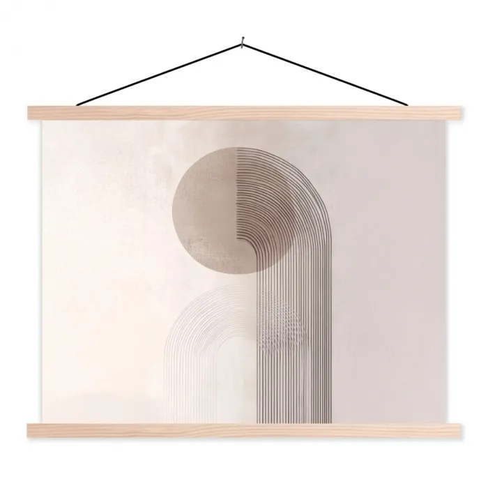 Minimalistisch - Cirkel - Lichtgrijs textielposter latten blank klein -3d