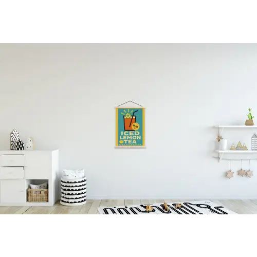 Ijsthee - Illustratie - Blauw - Citroen textielposter latten blank klein -kinderkamer