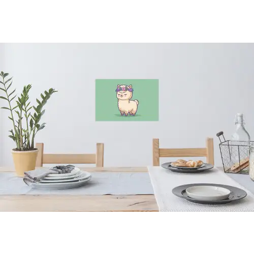 Alpaca - Groen - Bloemendiadeem Muursticker klein -eettafel