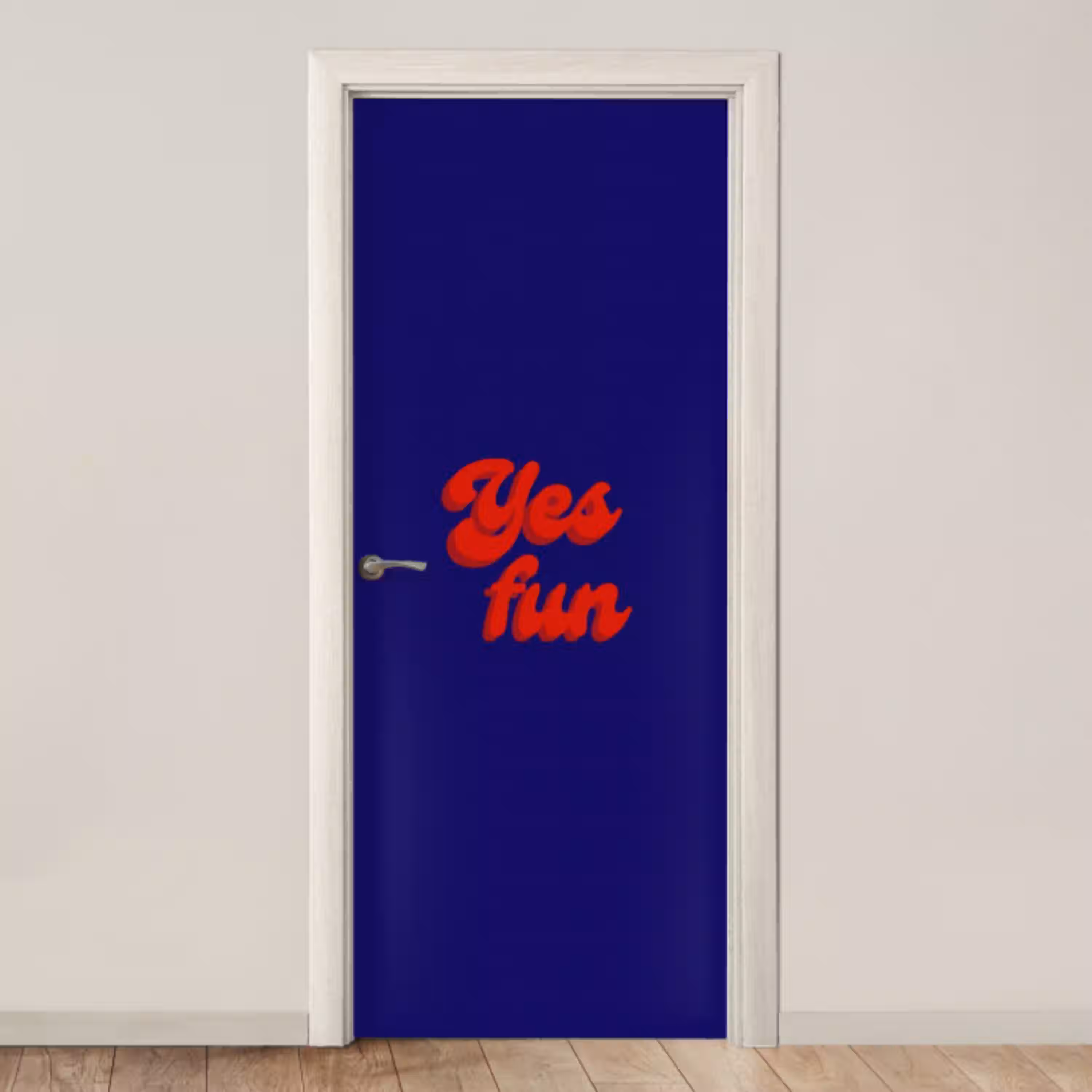 Blauw - Rood - Yes fun - 3D deurposter klein -3d_beige