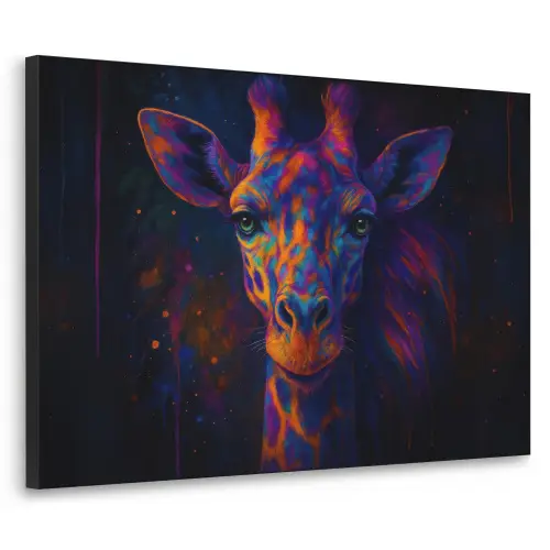 Giraffe - Gekleurd - Verfspatten Textielframe zwart klein -3d