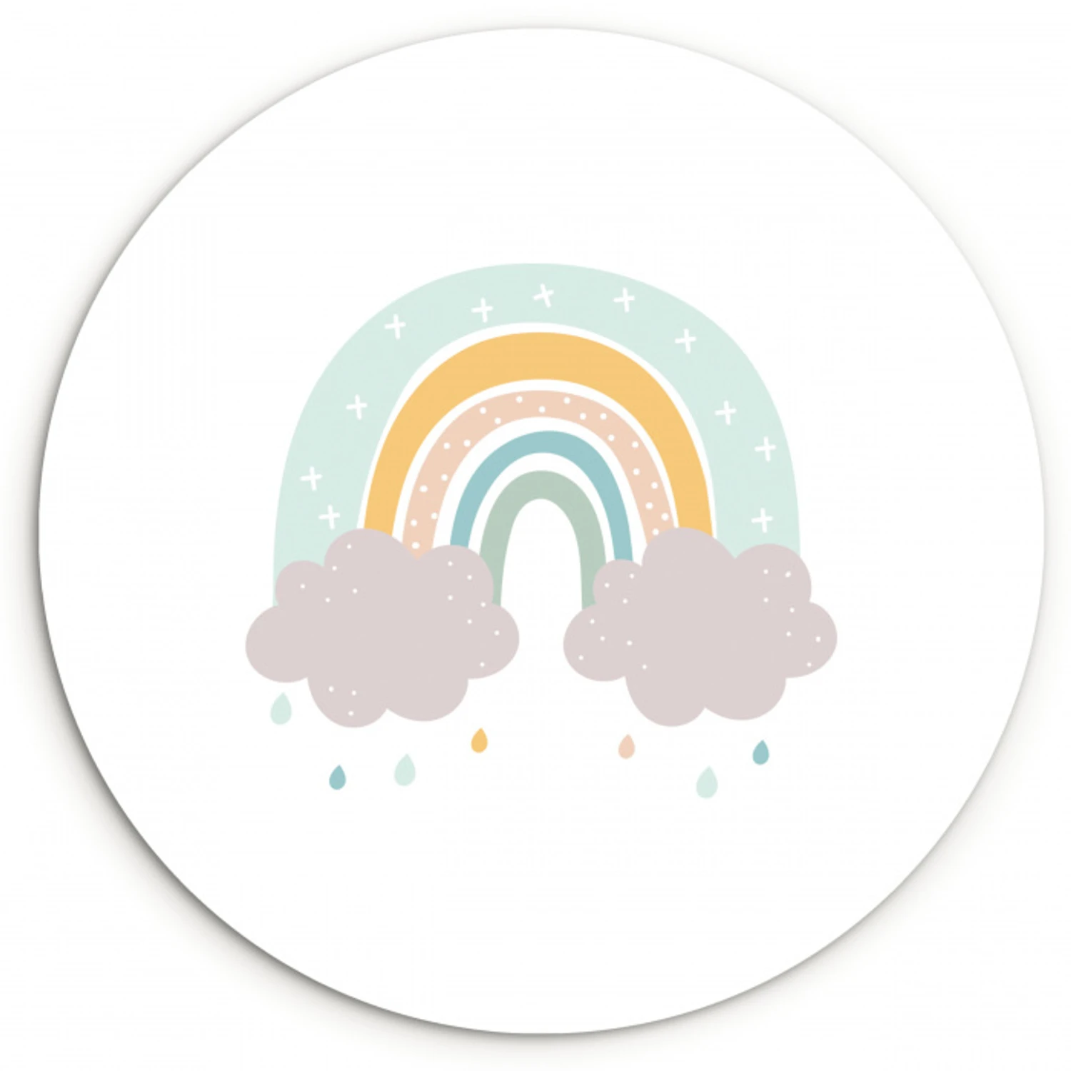 Regenboog - Wolken - Regen - Kinderen - Pastel Wandcirkel kunststof plaat 5mm dik klein -3d