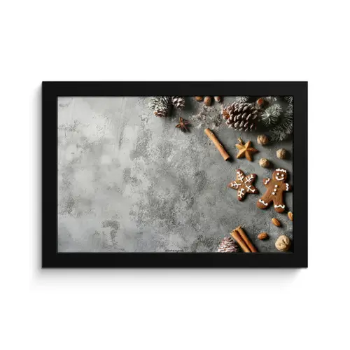 Winter - Kerst - Beton - Dennenappels fotolijst zwart zonder passe partout klein -3d